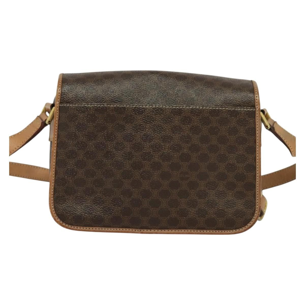 Celine Vintage Macadam Circle Logo Canvas And Leather Brown Canvas Shoulder Bag Bag (Pre-Owned)