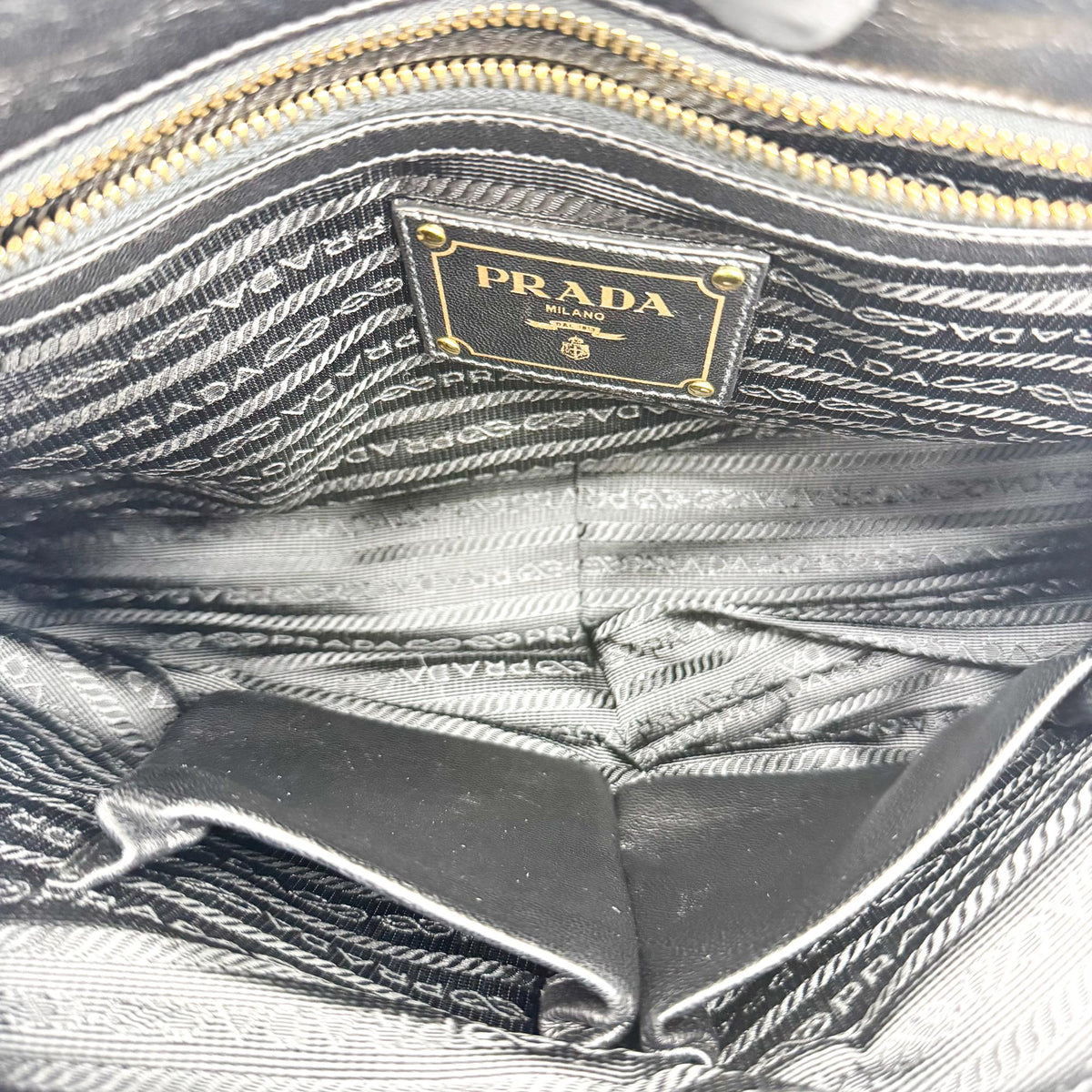 Prada Gaufre Nappa Leather Black Nylon Tote Bag Bag (Pre-Owned)
