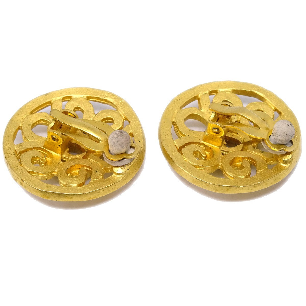 Chanel Cc Round Metal Gold Gold_Plated Earrings Jewelry (Pre-Owned)
