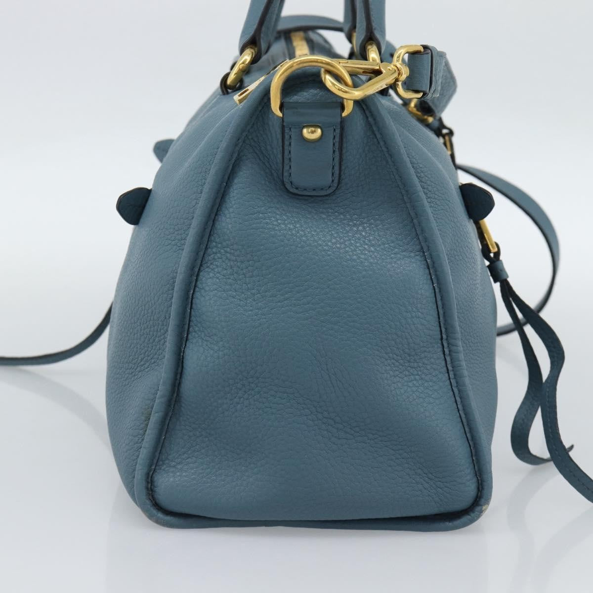 Prada Front Zip Convertible Satchel Vitello Phenix Blue Leather Handbag (Pre-Owned)