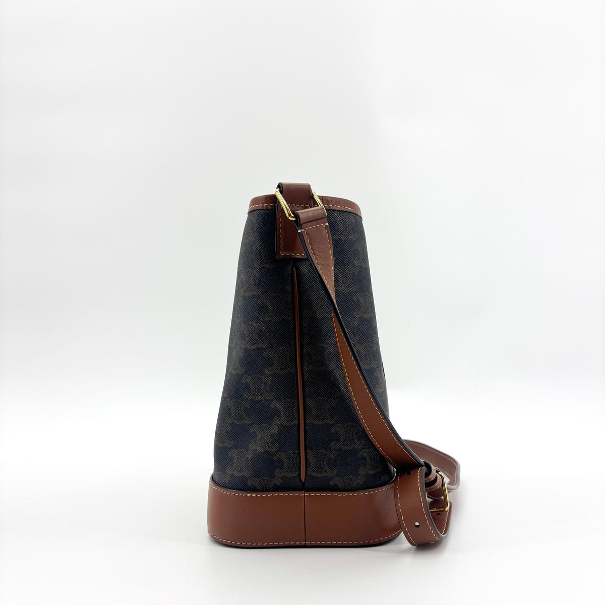 Celine Triomphe Bucket Embossed Suede Black Canvas Handbag (Pre-Owned)