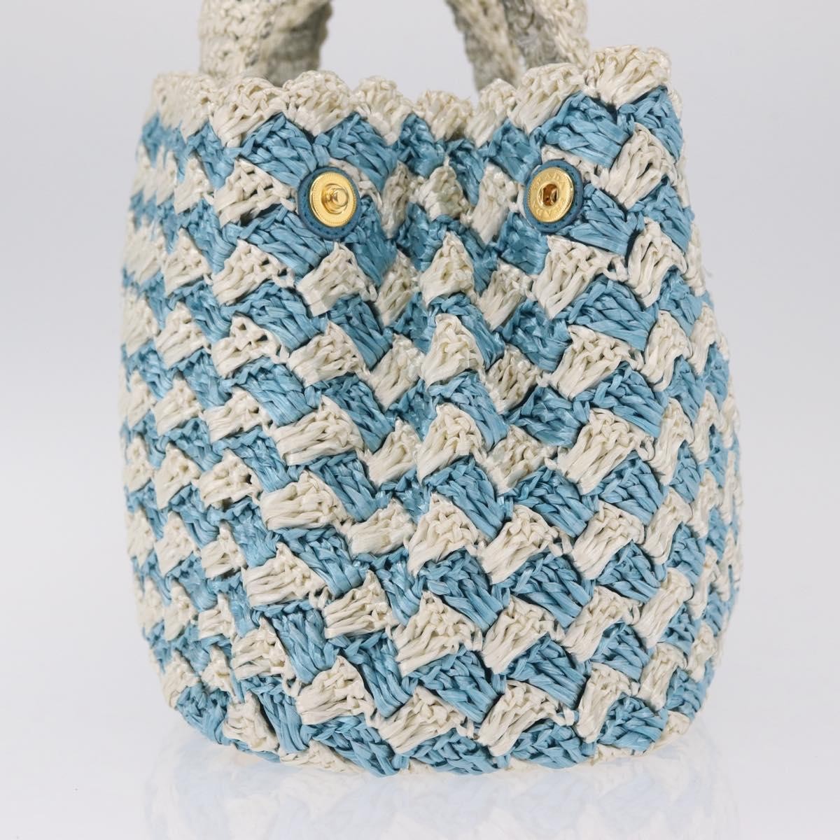 Prada Open Raffia Blue Wood Tote Bag Bag (Pre-Owned)