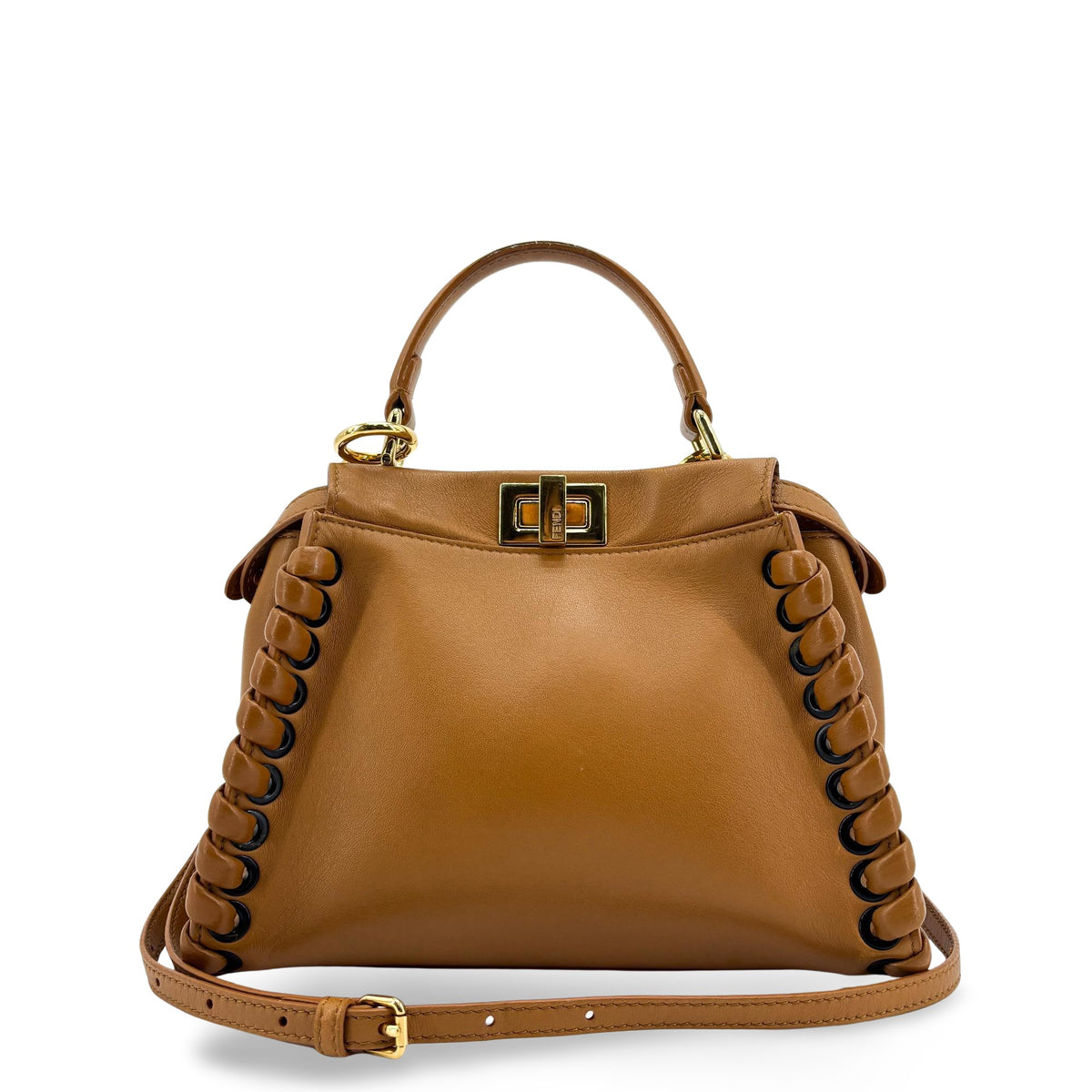 Fendi Peekaboo Whipstitch Leather Brown Leather Handbag (Pre-Owned)