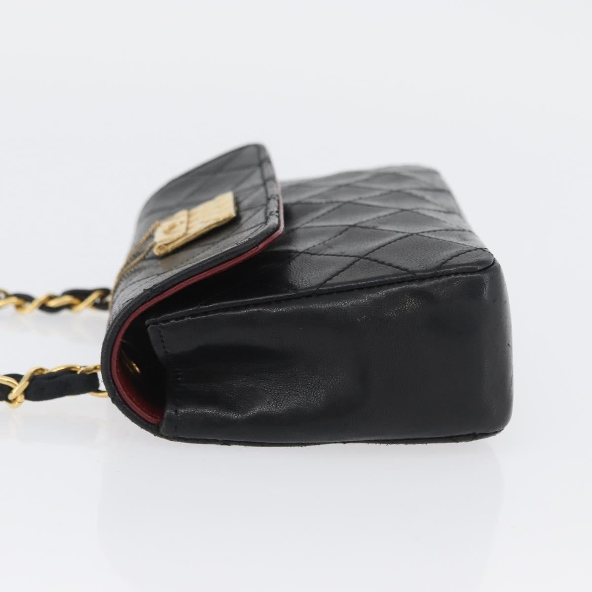 Chanel Vintage Square Cc Flap Quilted Lambskin Black Leather Shoulder Bag Bag (Pre-Owned)