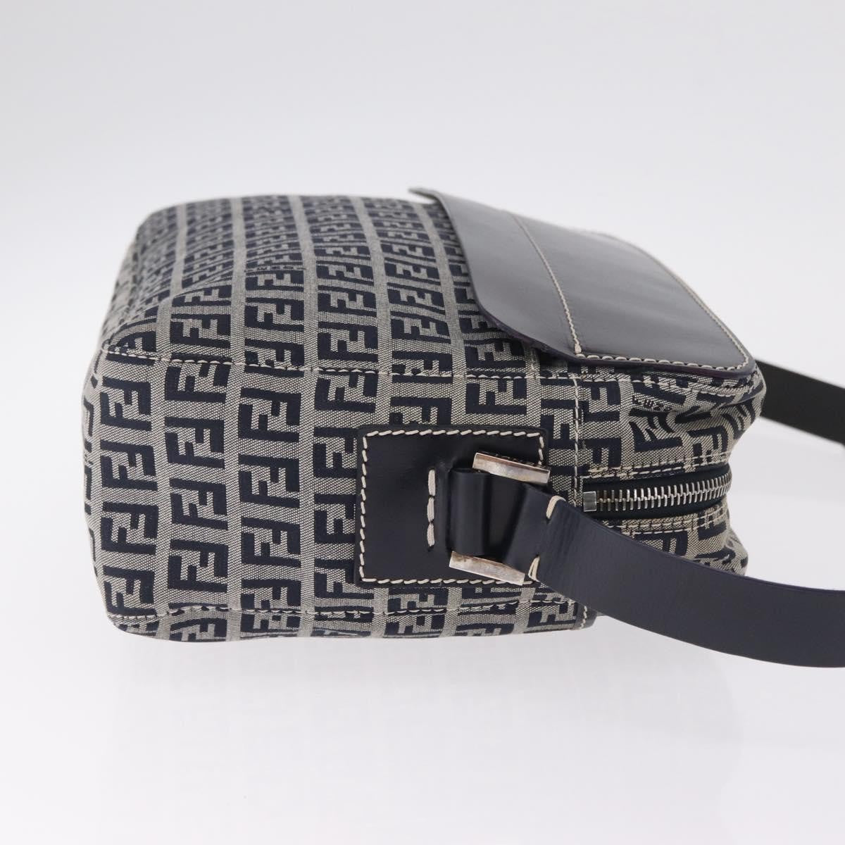 Fendi Shoulder Zucchino Canvas Navy Canvas Shoulder Bag Bag (Pre-Owned)