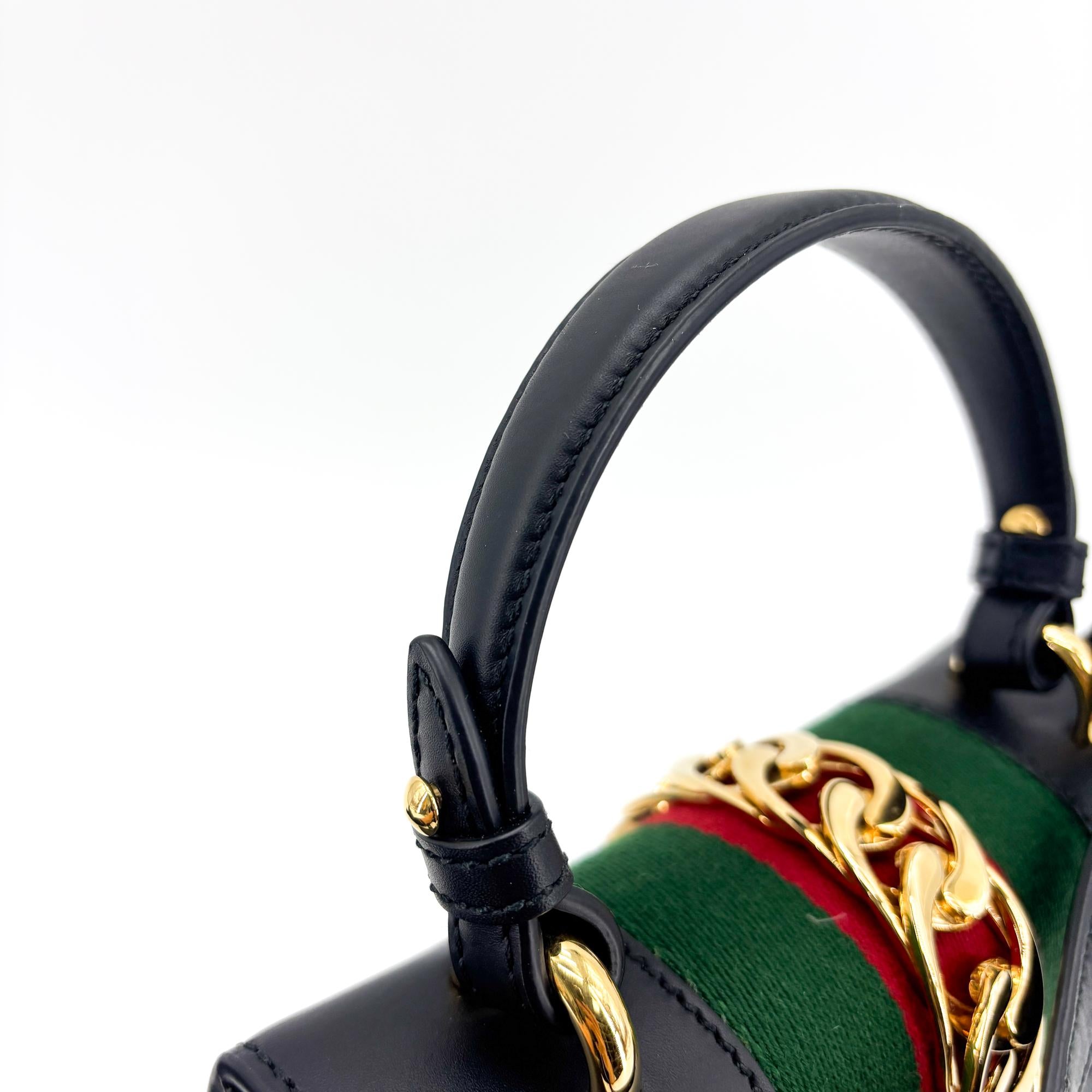 Gucci Sylvie Top Handle Bag Leather Black Leather Handbag (Pre-Owned)