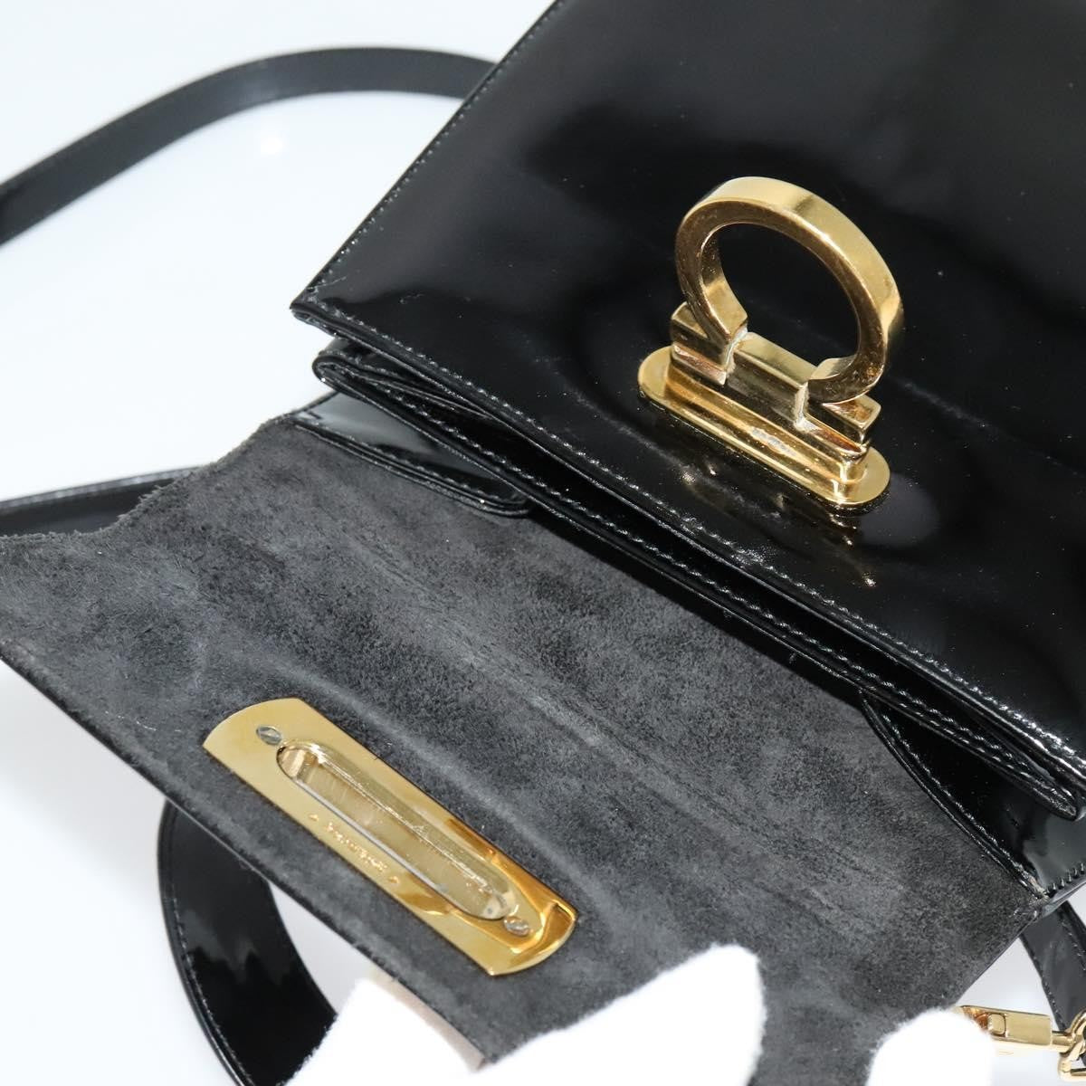 Salvatore Ferragamo Gancini Convertible Top Handle Patent Leather Black Patent_Leather Handbag (Pre-Owned)