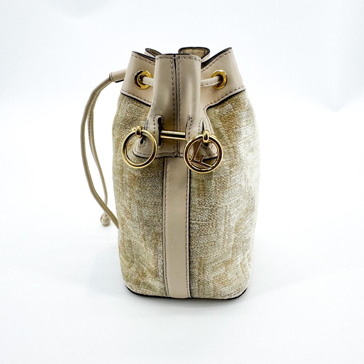 Fendi Mon Tresor Bucket Zucca Velvet Jacquard Beige Velvet Handbag (Pre-Owned)