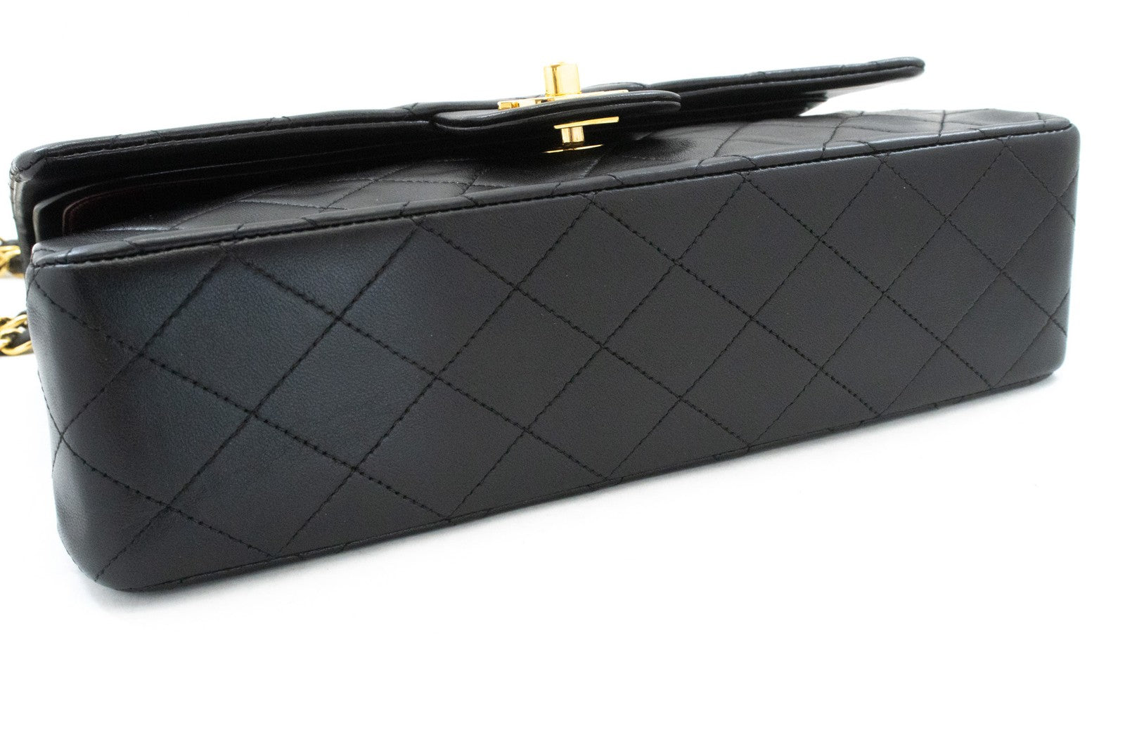 Chanel Classic Flap Lambskin Black Leather Crossbody Bag Bag (Pre-Owned)