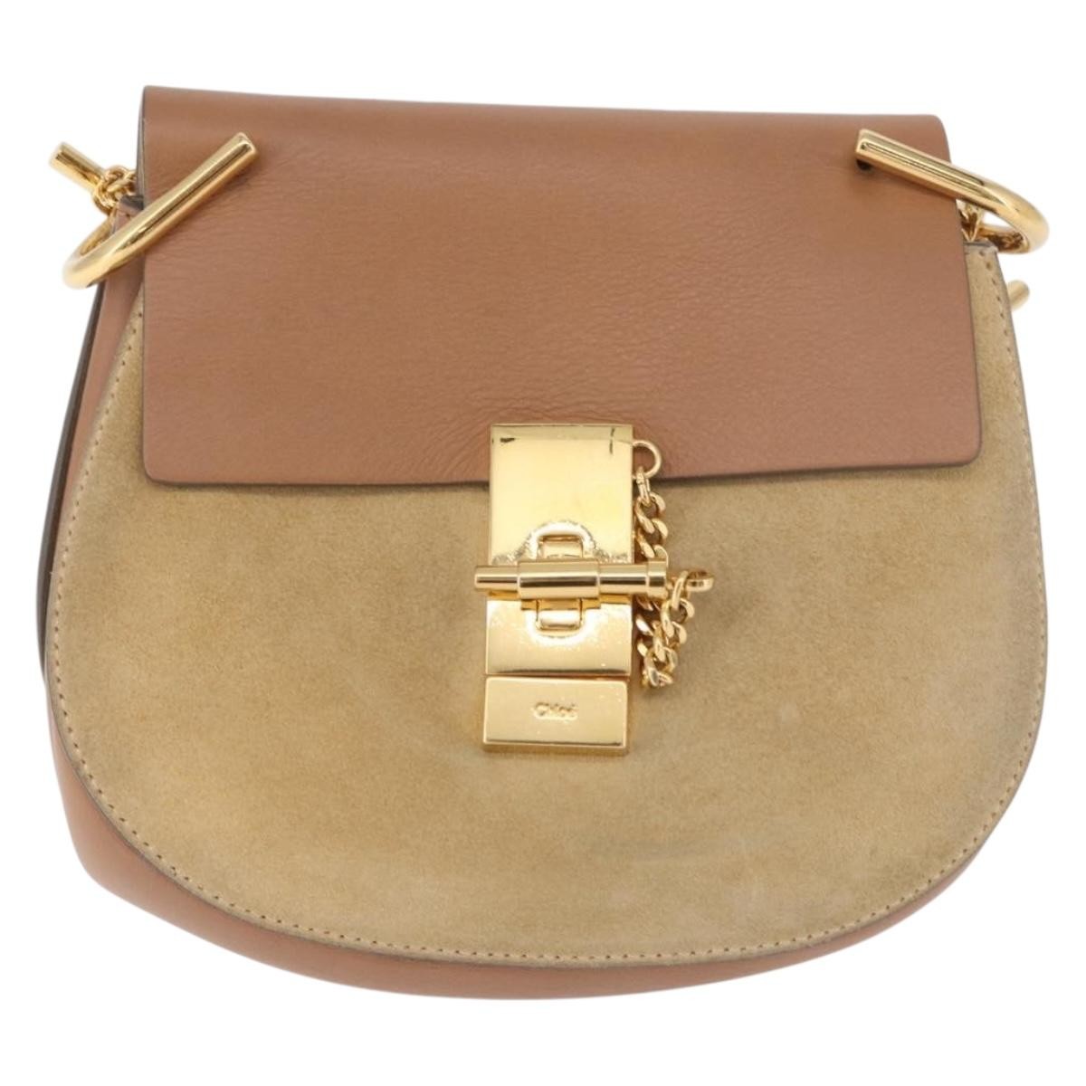 Chloe Drew Shoulder Leather Beige Suede Handbag (Pre-Owned)
