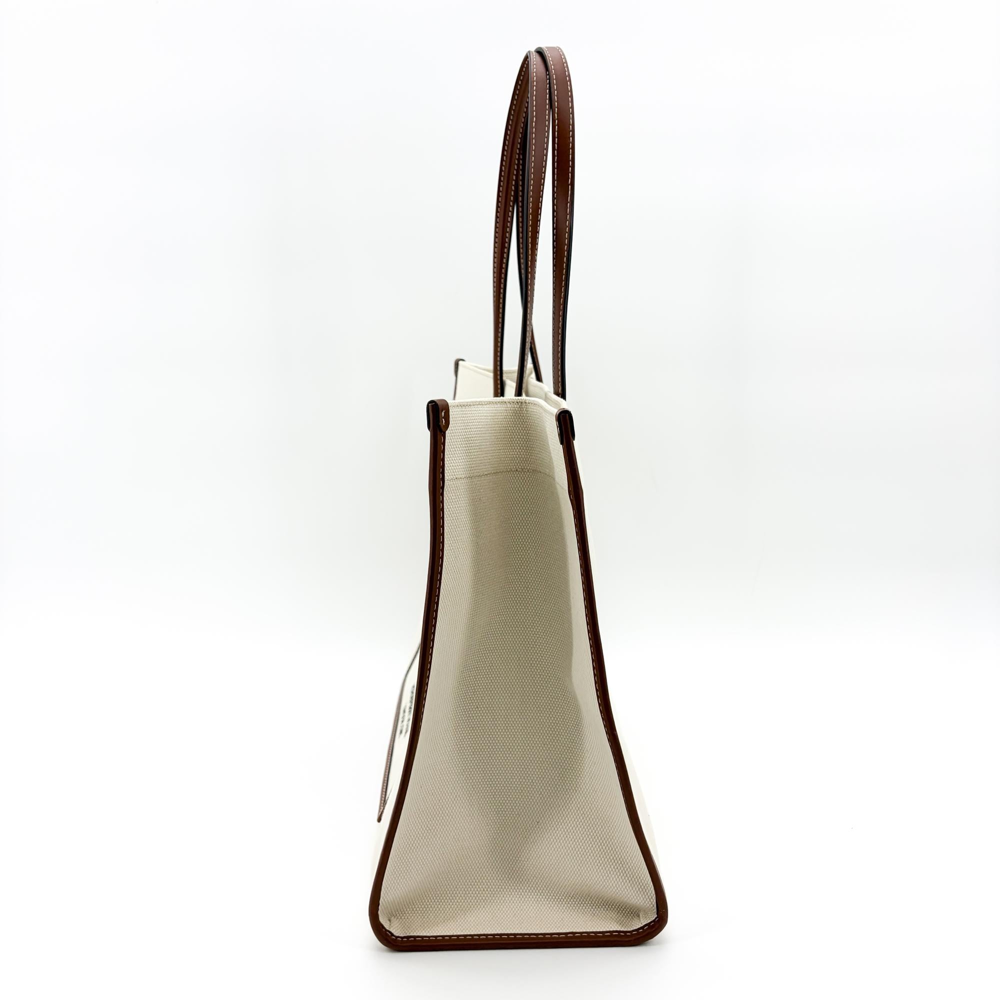 Burberry Freya Shopping Canvas With Leather Beige Canvas Tote Bag Bag (Pre-Owned)