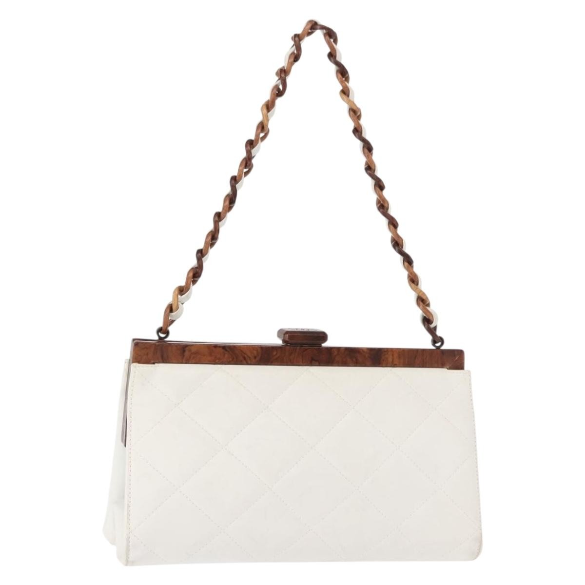Chanel Resin Chain Clutch Bag Quilted Leather & Tortoise-Shell Motif Resin White Leather Clutche & Pouche Bag (Pre-Owned)