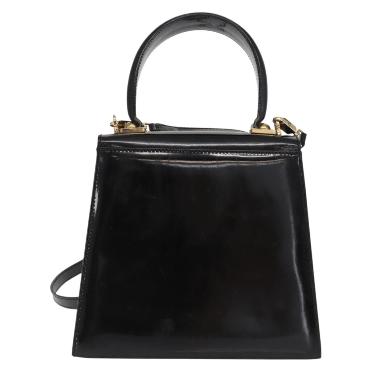 Salvatore Ferragamo Gancini Convertible Top Handle Patent Leather Black Patent_Leather Handbag (Pre-Owned)