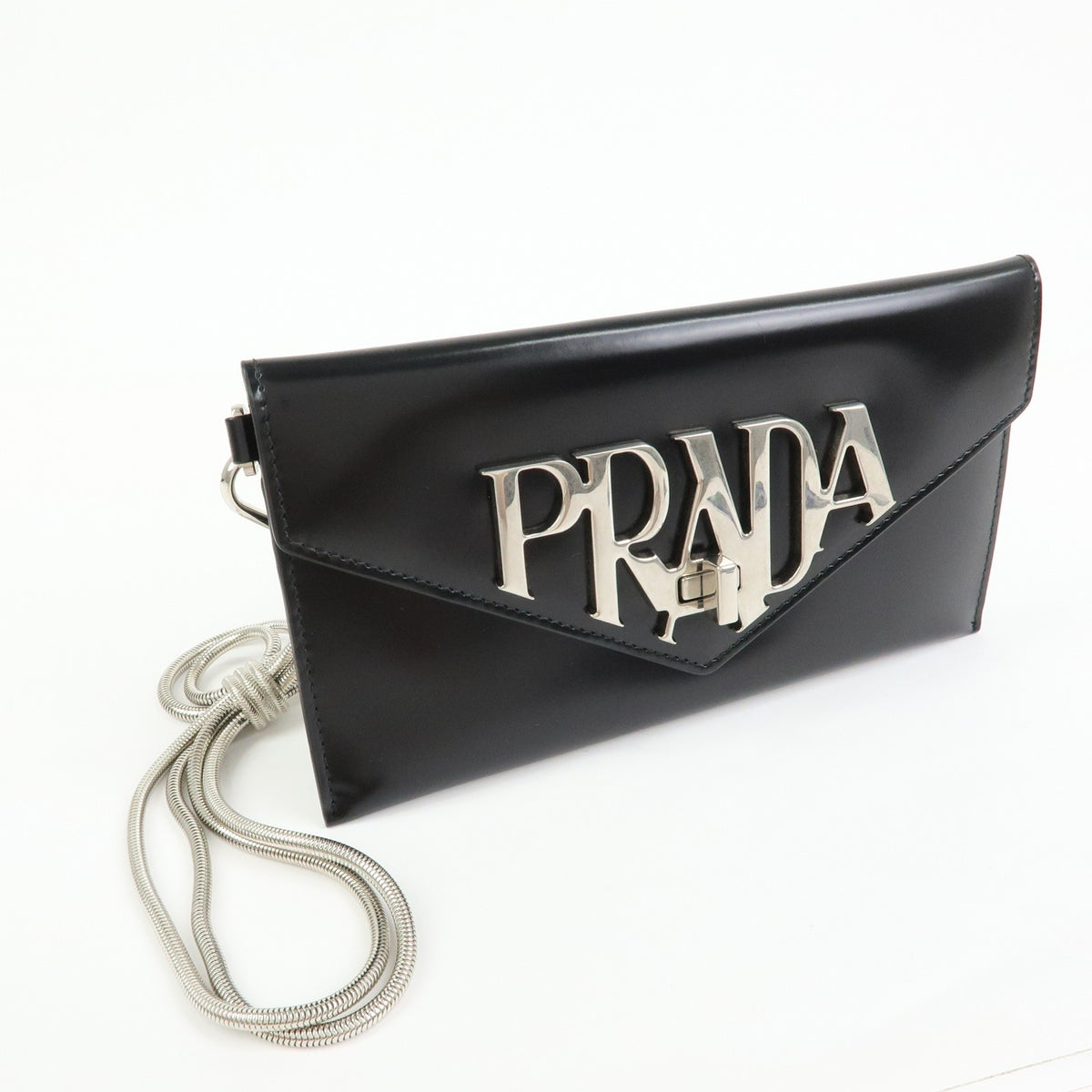 Prada Envelope Logo Clutch Spazzolato Leather Black Leather Clutche & Pouche Bag (Pre-Owned)