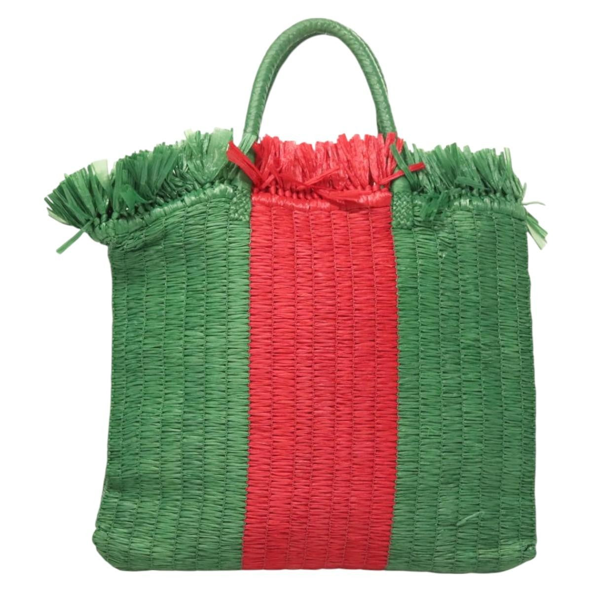 Gucci Cestino Woven Raffia Green Wicker Tote Bag Bag (Pre-Owned)