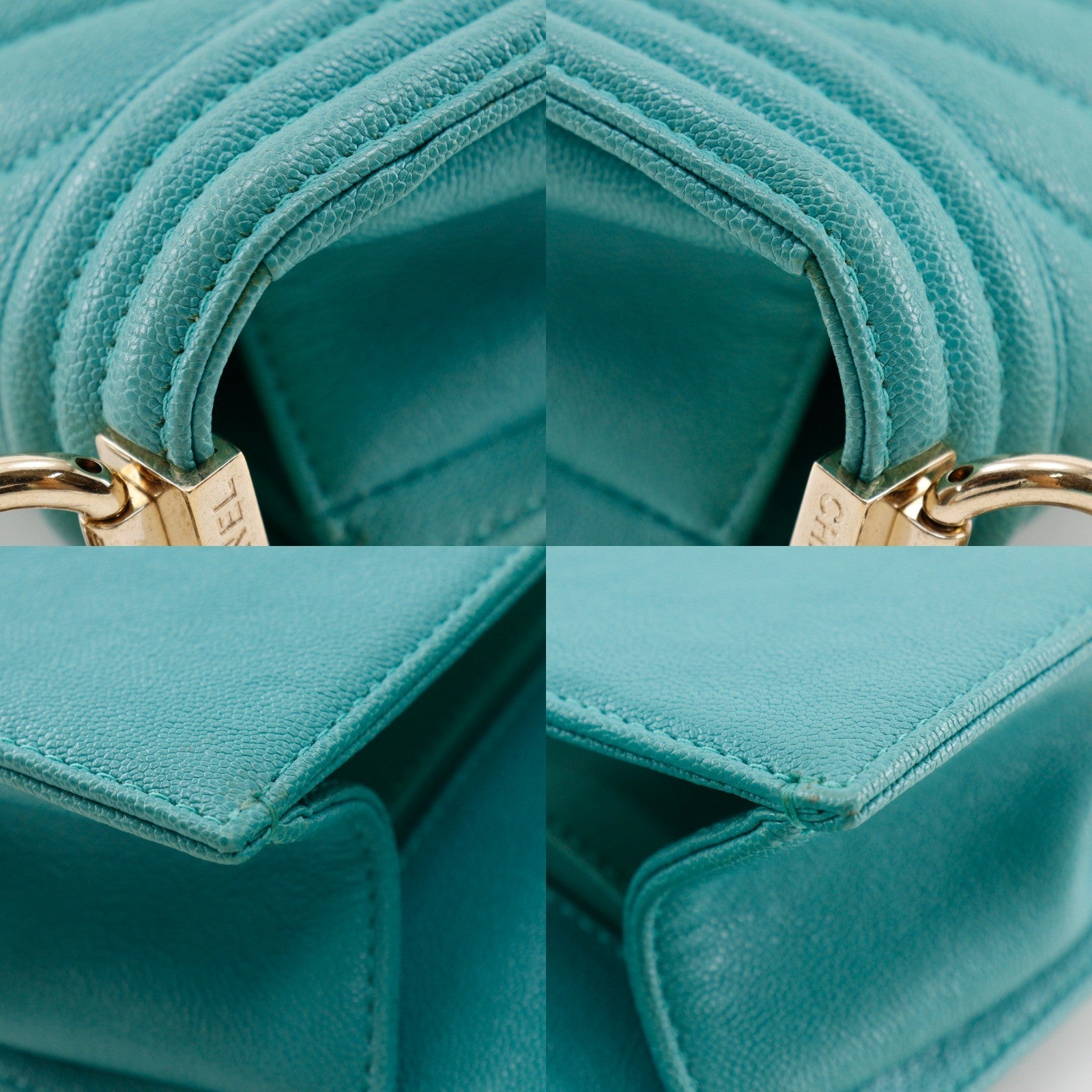 Chanel Boy Caviar Green Leather Shoulder Bag Bag (Pre-Owned)