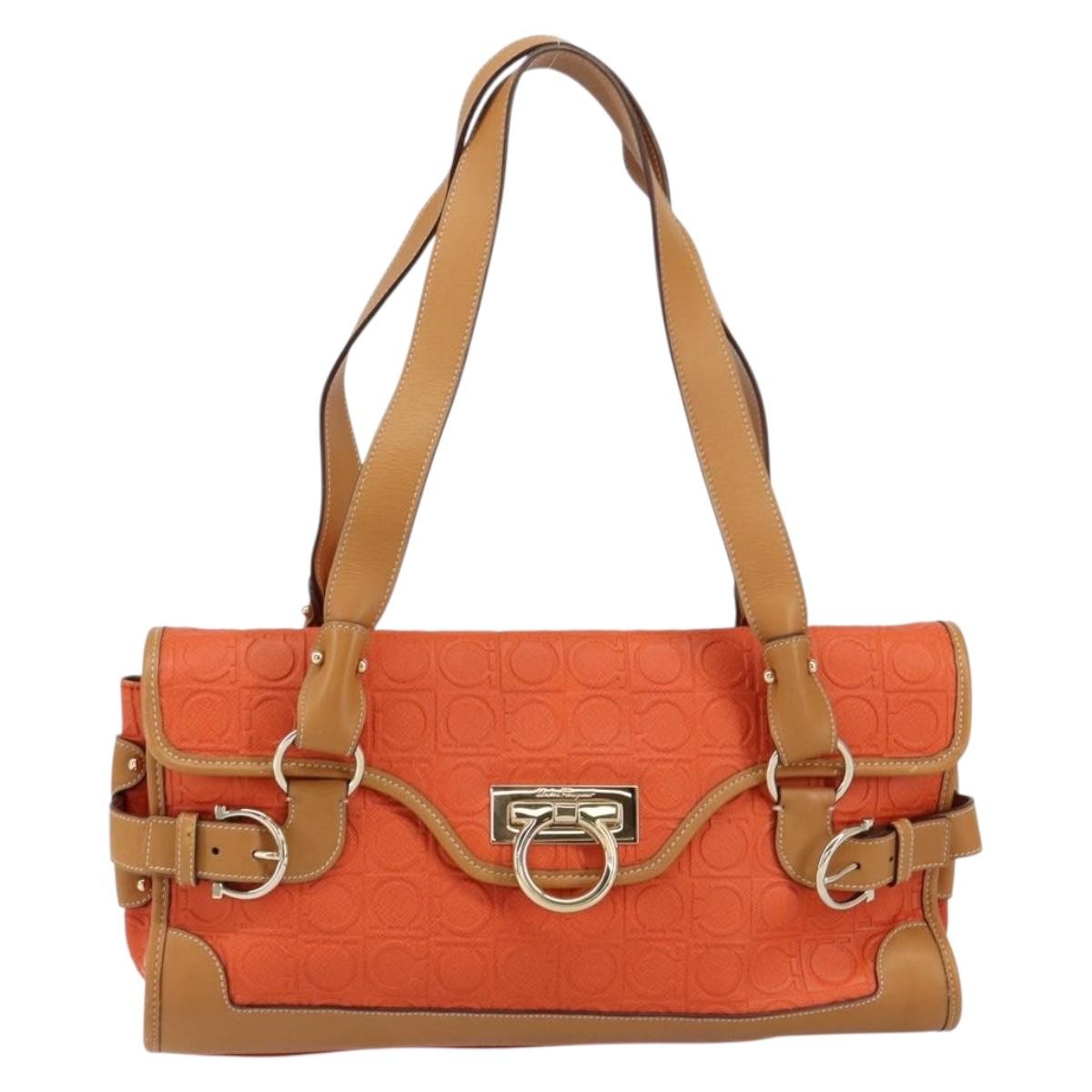 Salvatore Ferragamo Gancini Canvas Orange Pvc Shoulder Bag Bag (Pre-Owned)