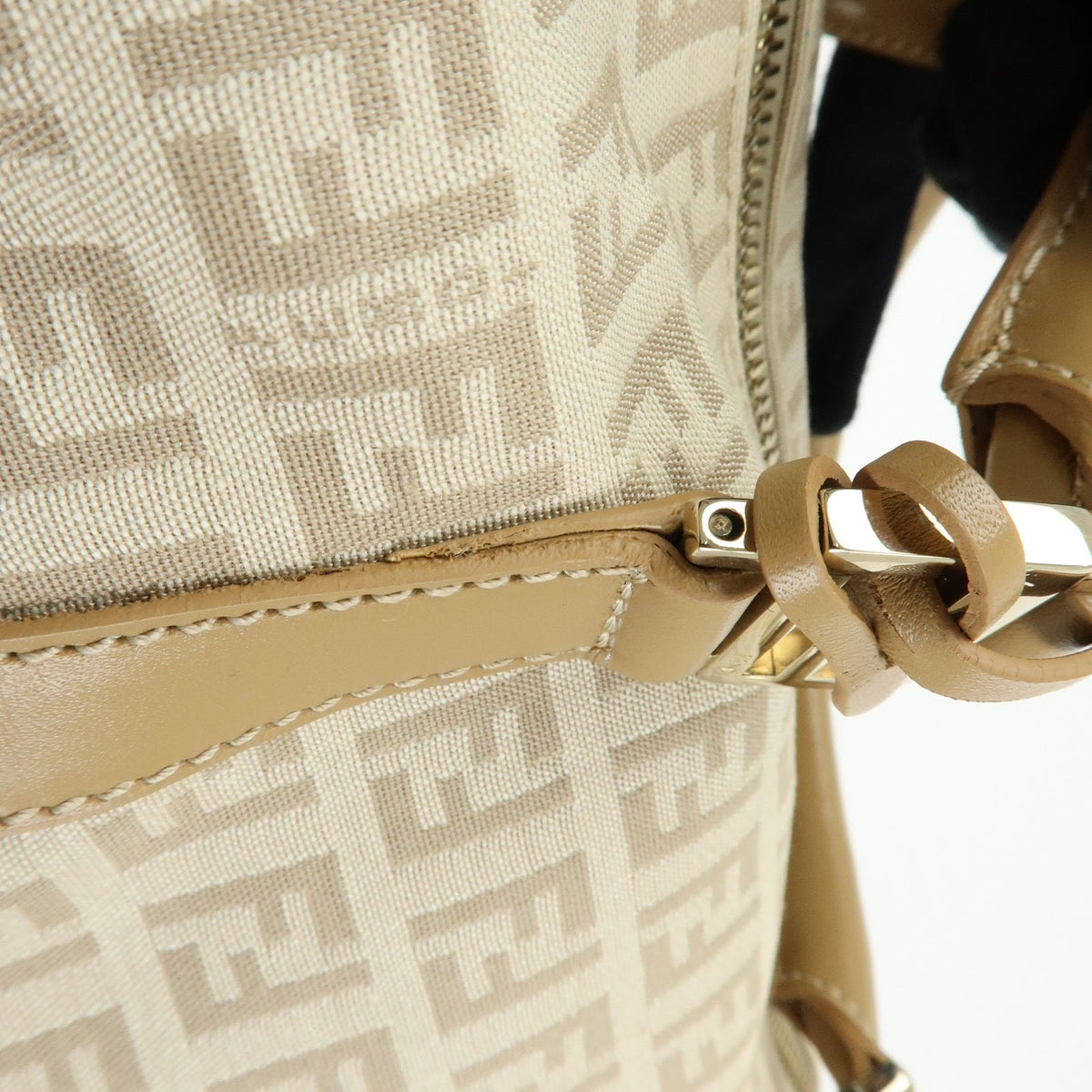Fendi Boston Zucchino Coated Canvas Beige Canvas Handbag (Pre-Owned)