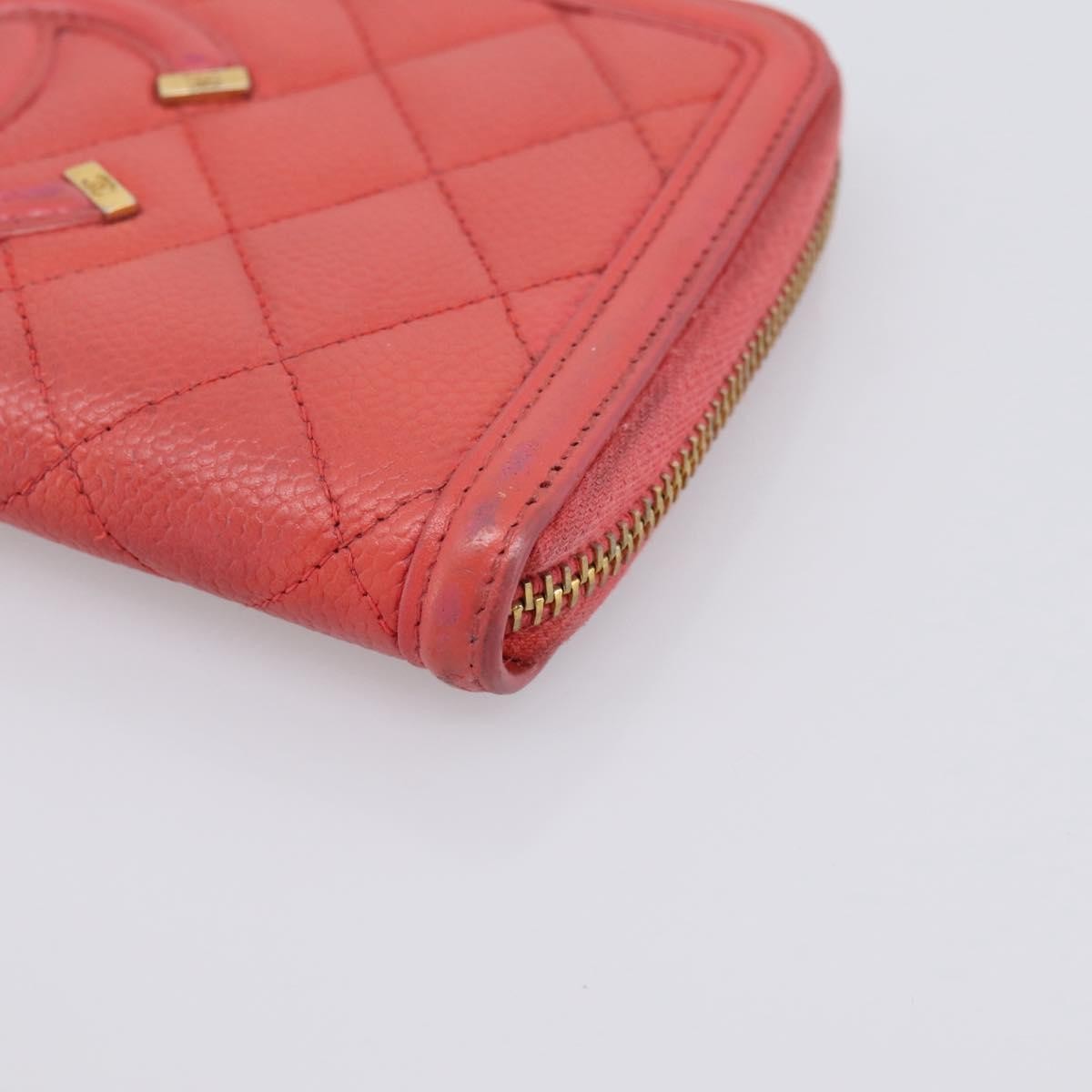 Chanel Filigree Zip Around Quilted Caviar Orange Calfskin Wallets Accessory (Pre-Owned)