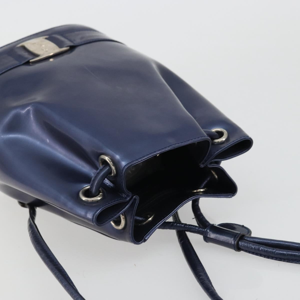 Salvatore Ferragamo Vala Patent Leather Navy Patent_Leather Backpack Bag (Pre-Owned)