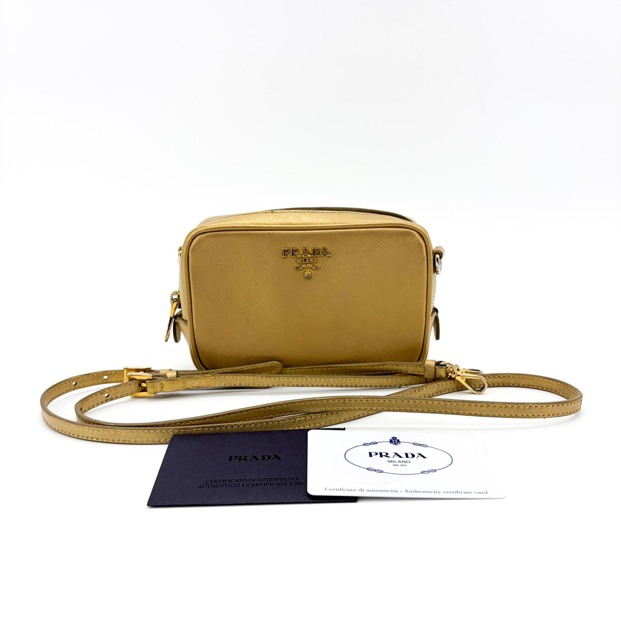 Prada Camera Saffiano Leather Gold Leather Shoulder Bag Bag (Pre-Owned)