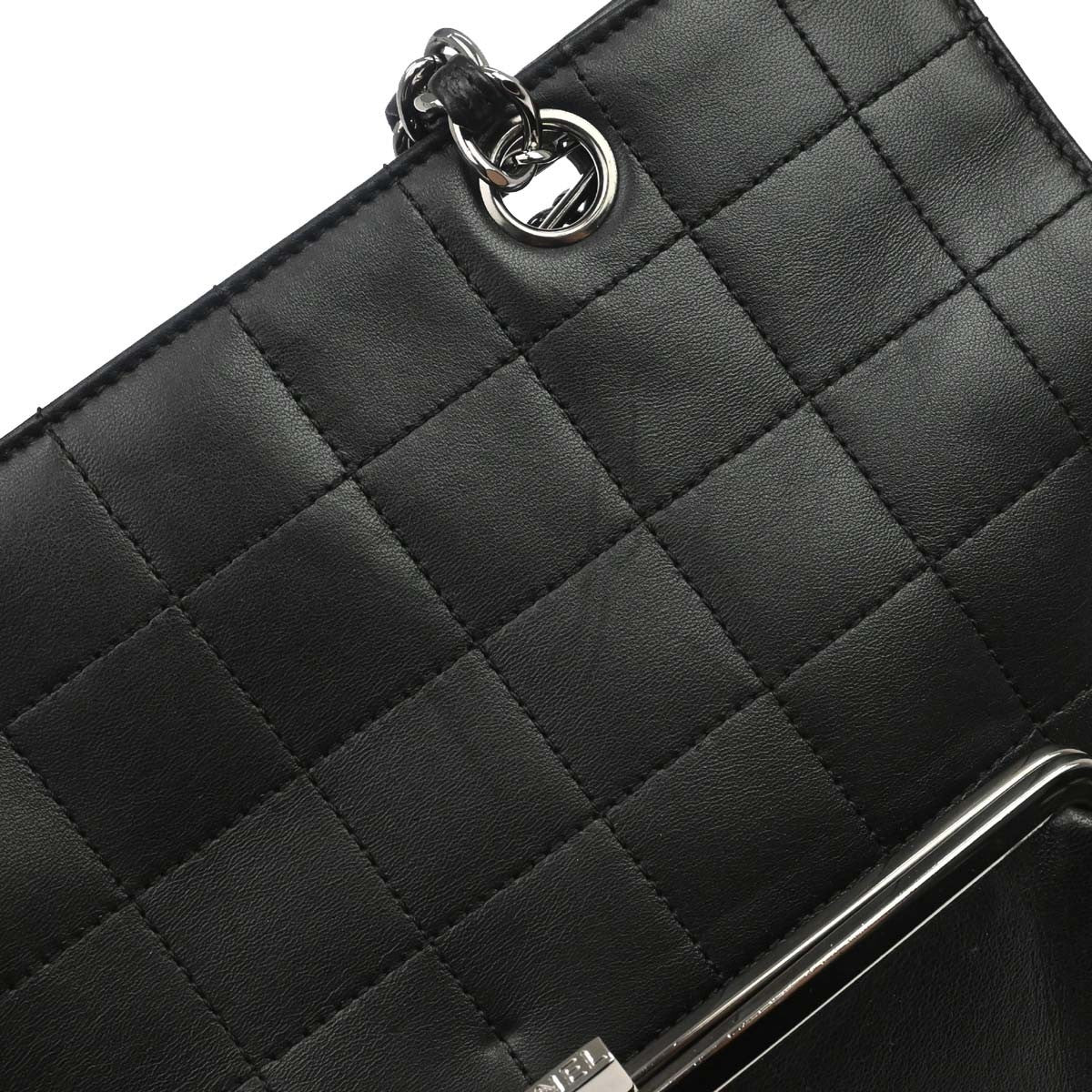 Chanel Chocolate Bar Cc Tote Quilted Leather Black Leather Tote Bag Bag (Pre-Owned)