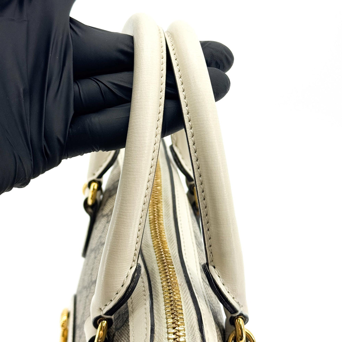Gucci Horsebit 1955 Top Handle Gg Coated Canvas With Leather Beige Canvas Handbag (Pre-Owned)