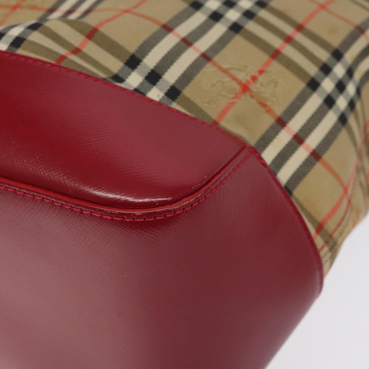Burberry Nova Check Tote Canvas And Leather Red Canvas Tote Bag Bag (Pre-Owned)