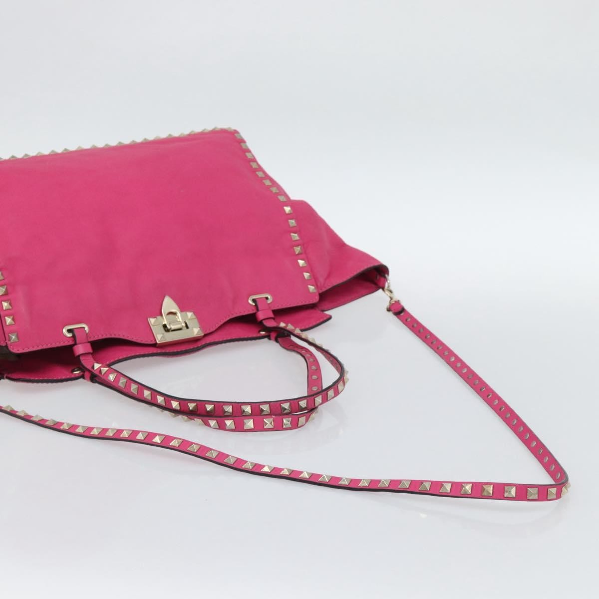 Valentino Garavani Rockstud Tote Textured Leather Pink Leather Tote Bag Bag (Pre-Owned)