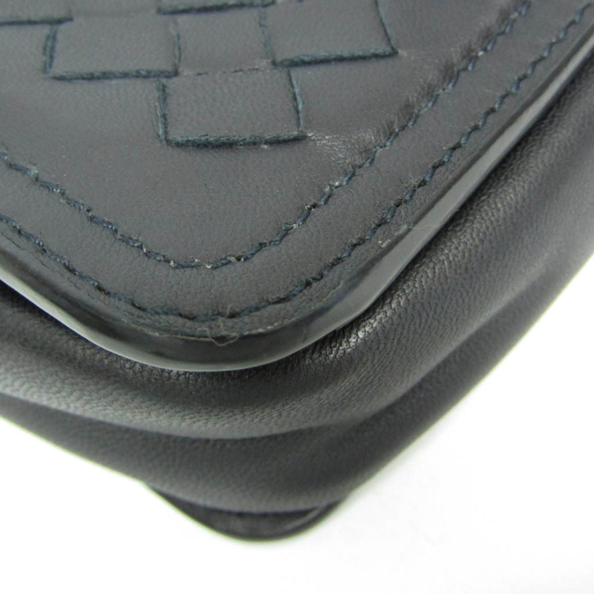 Bottega Veneta Belt Flap Camera Intrecciato Nappa Navy Leather Shoulder Bag Bag (Pre-Owned)