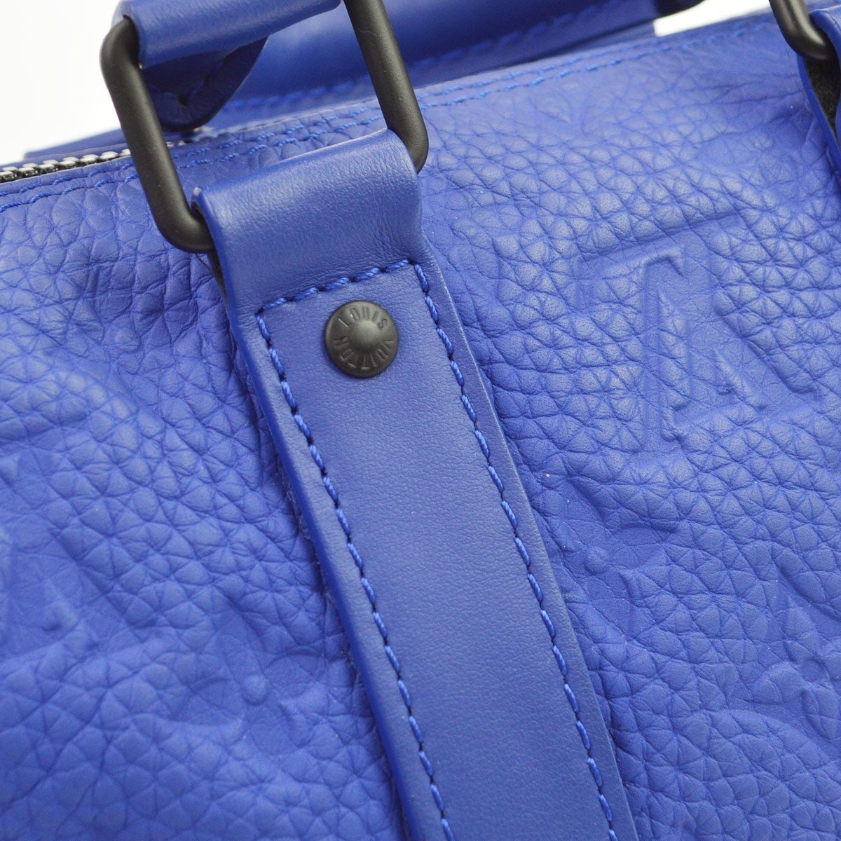 Louis Vuitton Keepall Bandouliere Monogram Taurillon Leather Blue Leather Travel Bag Bag (Pre-Owned)