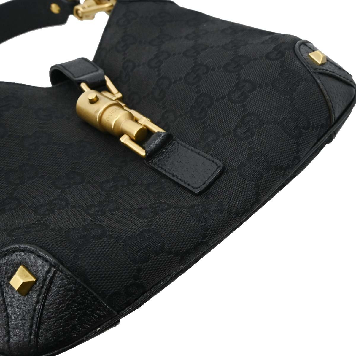 Gucci Piston Lock Jackie Hobo Gg Canvas Black Canvas Shoulder Bag Bag (Pre-Owned)