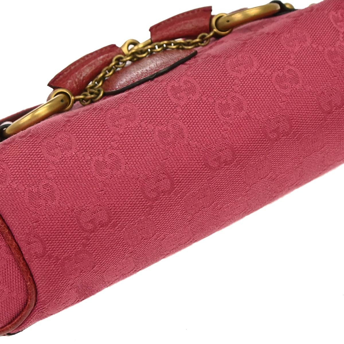 Gucci Horsebit Web Flap Gg Canvas And Leather Pink Canvas Shoulder Bag Bag (Pre-Owned)