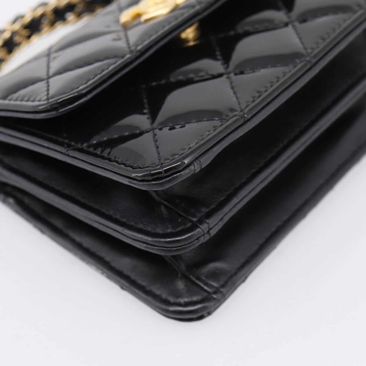 Chanel Woven Top Handle Cc Flap Clutch On Chain Patent Leather Black Patent_Leather Shoulder Bag Bag (Pre-Owned)