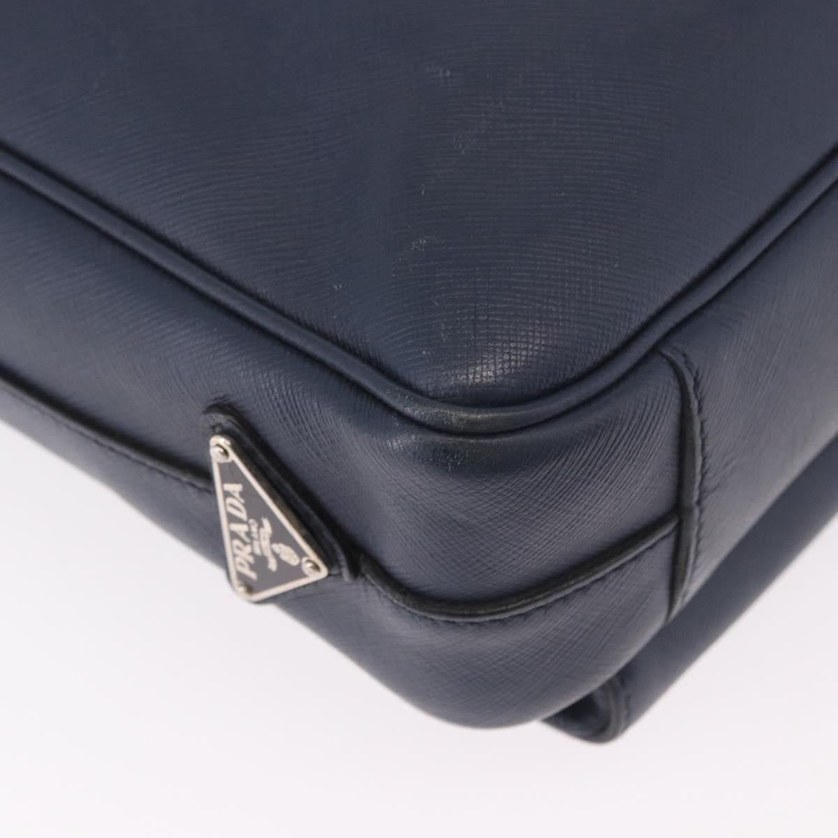 Prada Briefcase Leather Blue Leather Briefcase Bag (Pre-Owned)