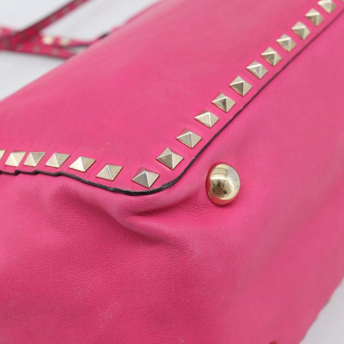 Valentino Garavani Rockstud Tote Textured Leather Pink Leather Tote Bag Bag (Pre-Owned)