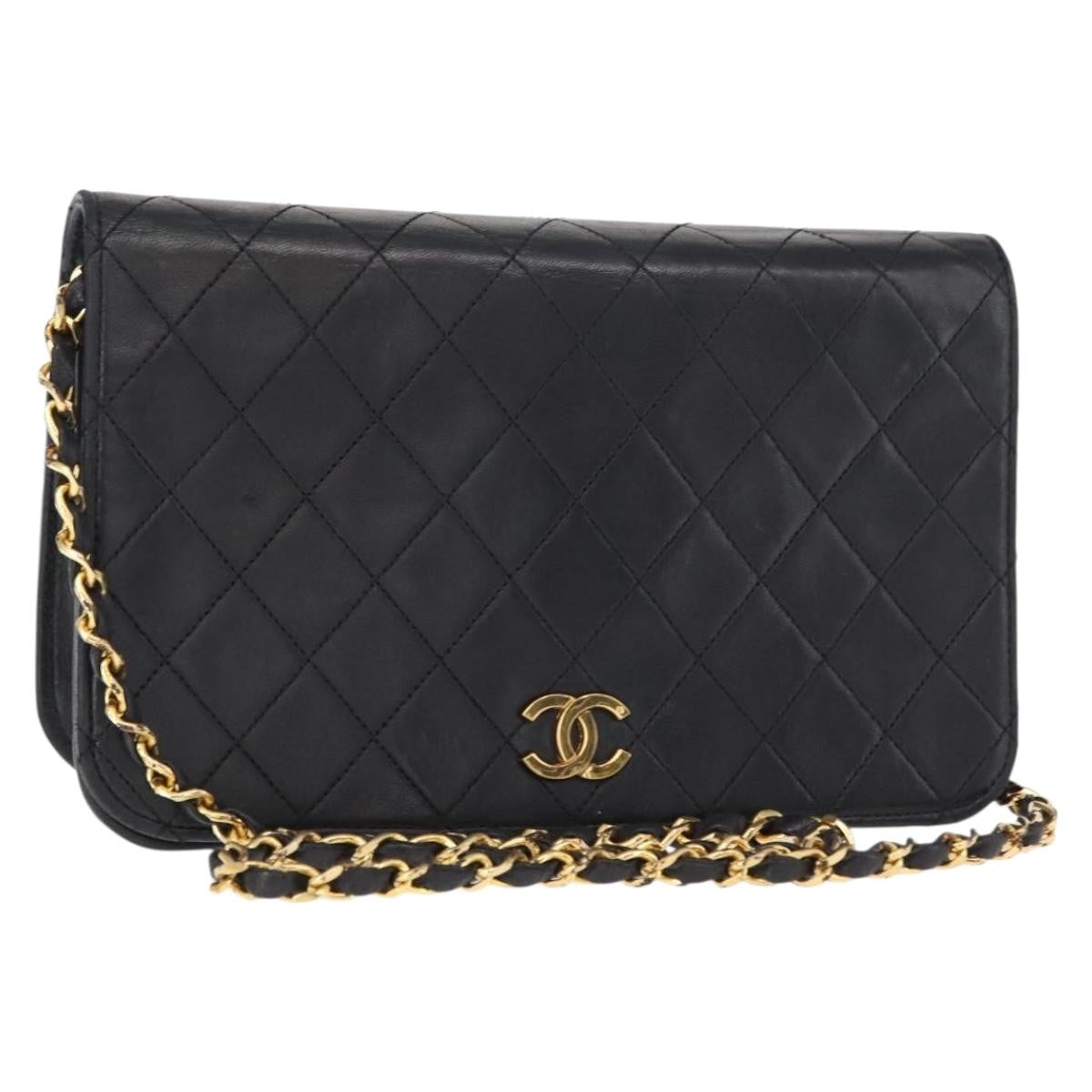 Chanel Vintage Full Flap Quilted Lambskin Black Leather Shoulder Bag Bag (Pre-Owned)