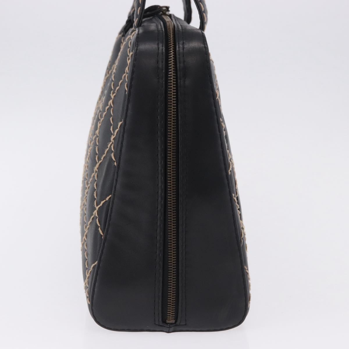 Chanel Surpique Zip Around Satchel Quilted Leather Black Leather Handbag (Pre-Owned)