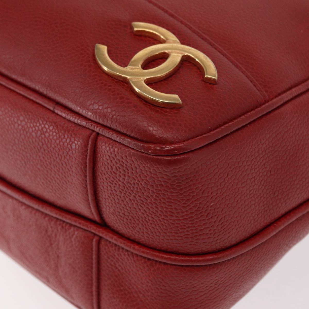 Chanel Vintage Metal Cc Caviar Red Leather Shoulder Bag Bag (Pre-Owned)