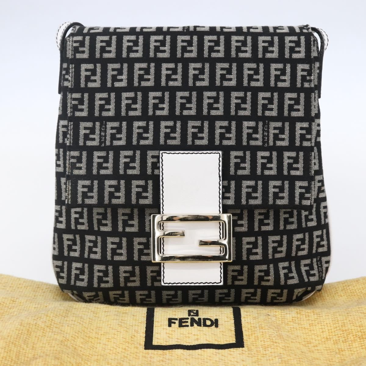 Fendi Vintage Flap Zucchino Canvas Black Canvas Shoulder Bag Bag (Pre-Owned)