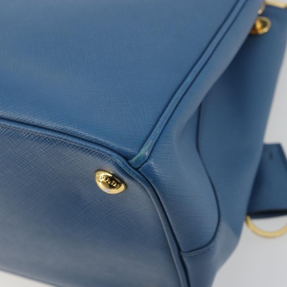 Prada Double Zip Lux Tote Saffiano Leather Blue Leather Handbag (Pre-Owned)