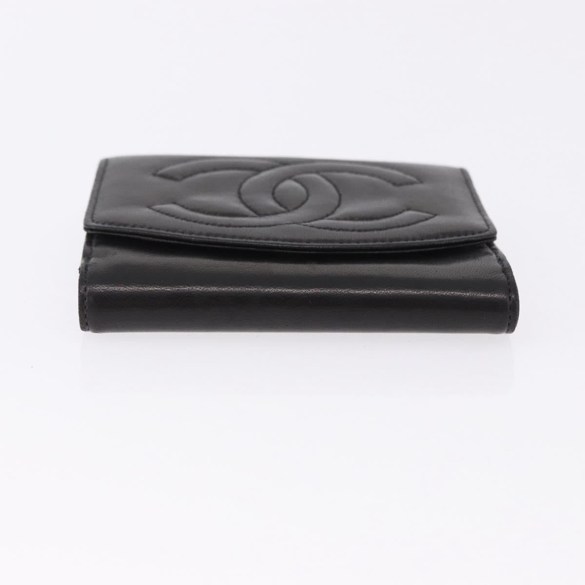 Chanel Vintage Timeless Bifold Lambskin Black Leather Wallets Accessory (Pre-Owned)