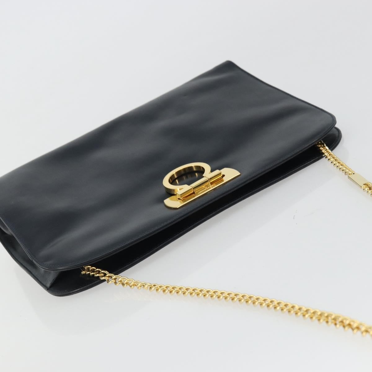 Salvatore Ferragamo Vintage Gancini Chain Leather Navy Leather Shoulder Bag Bag (Pre-Owned)