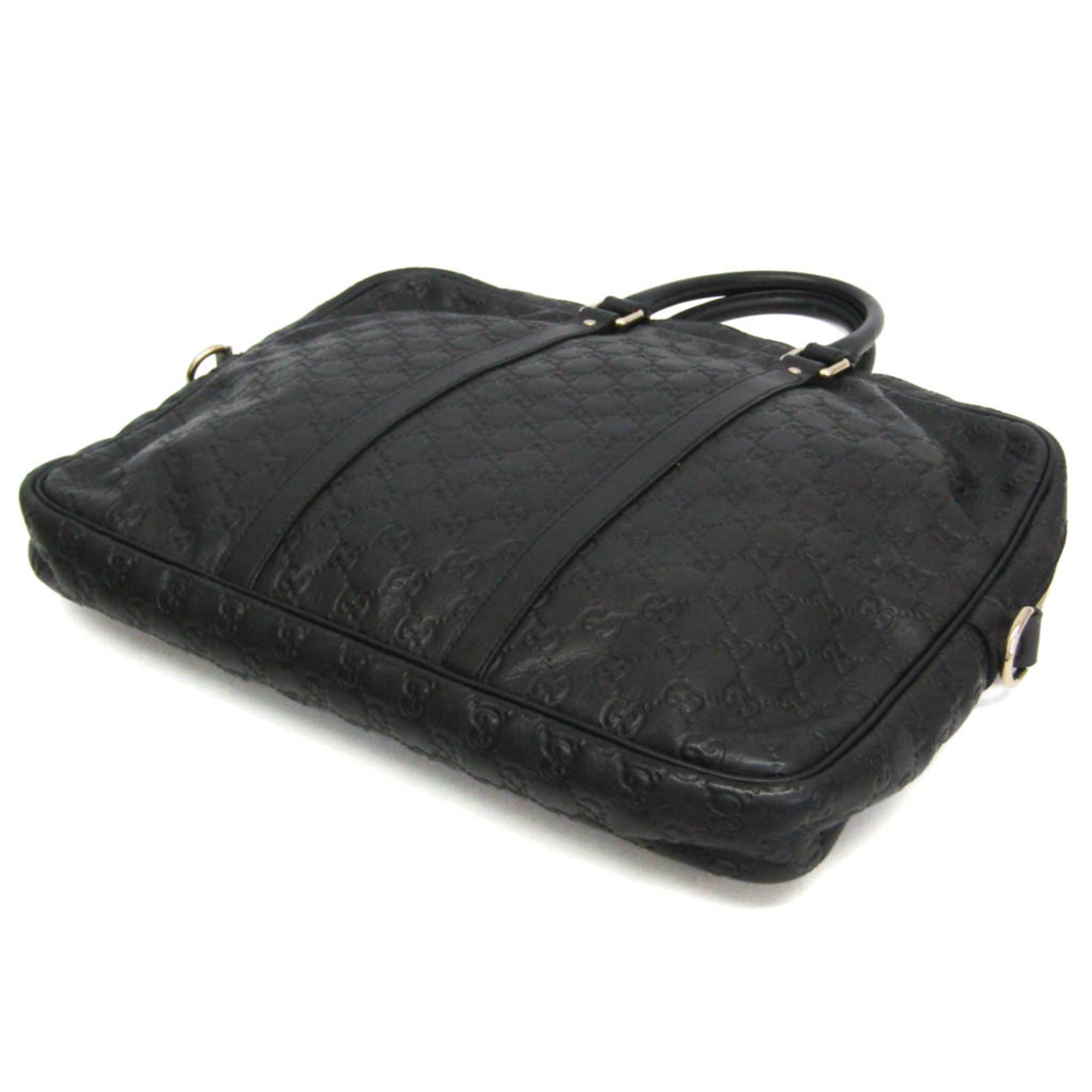 Gucci Convertible Briefcase Guccissima Leather Black Leather Briefcase Bag (Pre-Owned)