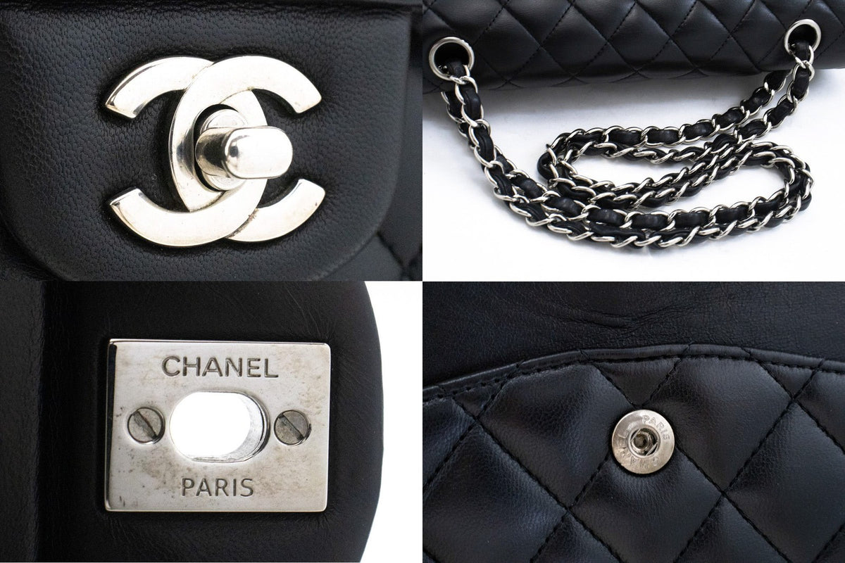 Chanel Classic Double Flap Quilted Lambskin Black Leather Handbag (Pre-Owned)