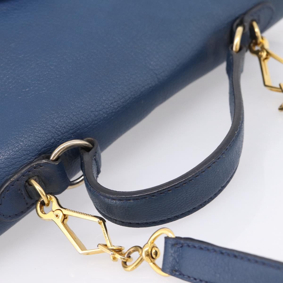 Miu Miu Madras Top Handle Leather Navy Leather Handbag (Pre-Owned)