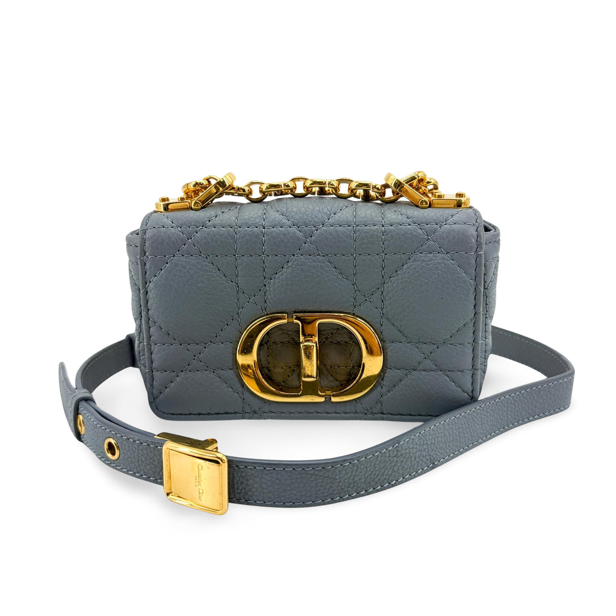 Christian Dior Caro Cannage Quilt Calfskin Gray Leather Handbag (Pre-Owned)