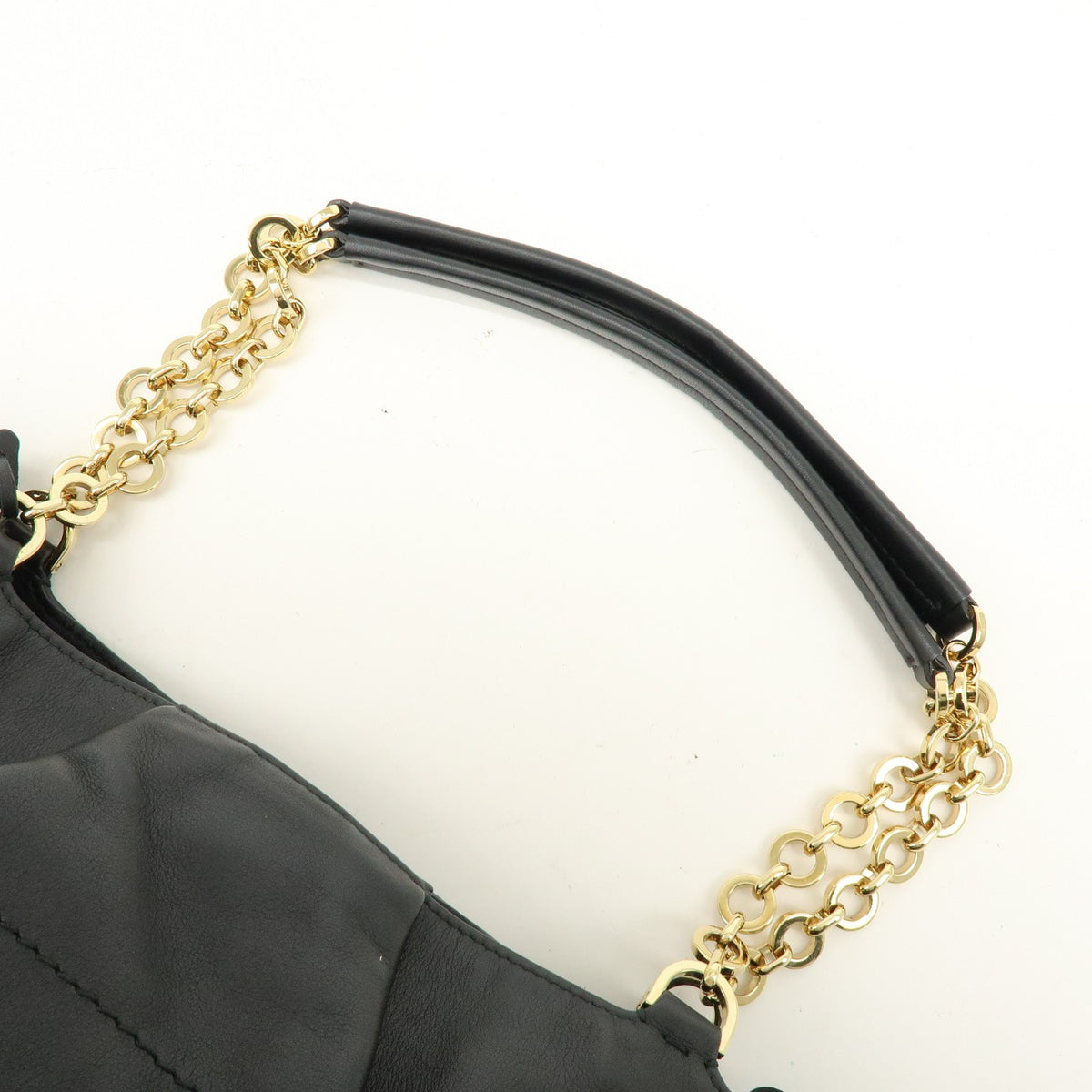 Salvatore Ferragamo W Chain Leather Black Leather Tote Bag Bag (Pre-Owned)