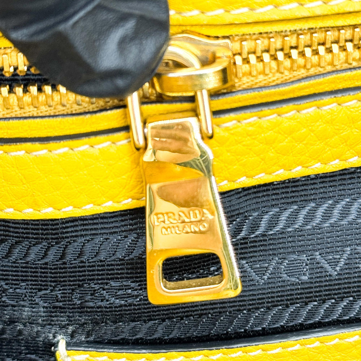 Prada Front Pocket Convertible Tote Leather Yellow Leather Tote Bag Bag (Pre-Owned)