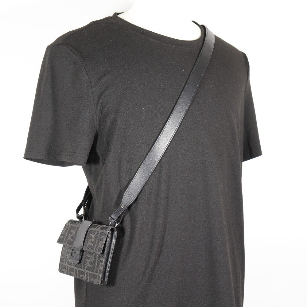 Fendi Baguette Convertible Belt Zucca Canvas Black Canvas Shoulder Bag Bag (Pre-Owned)